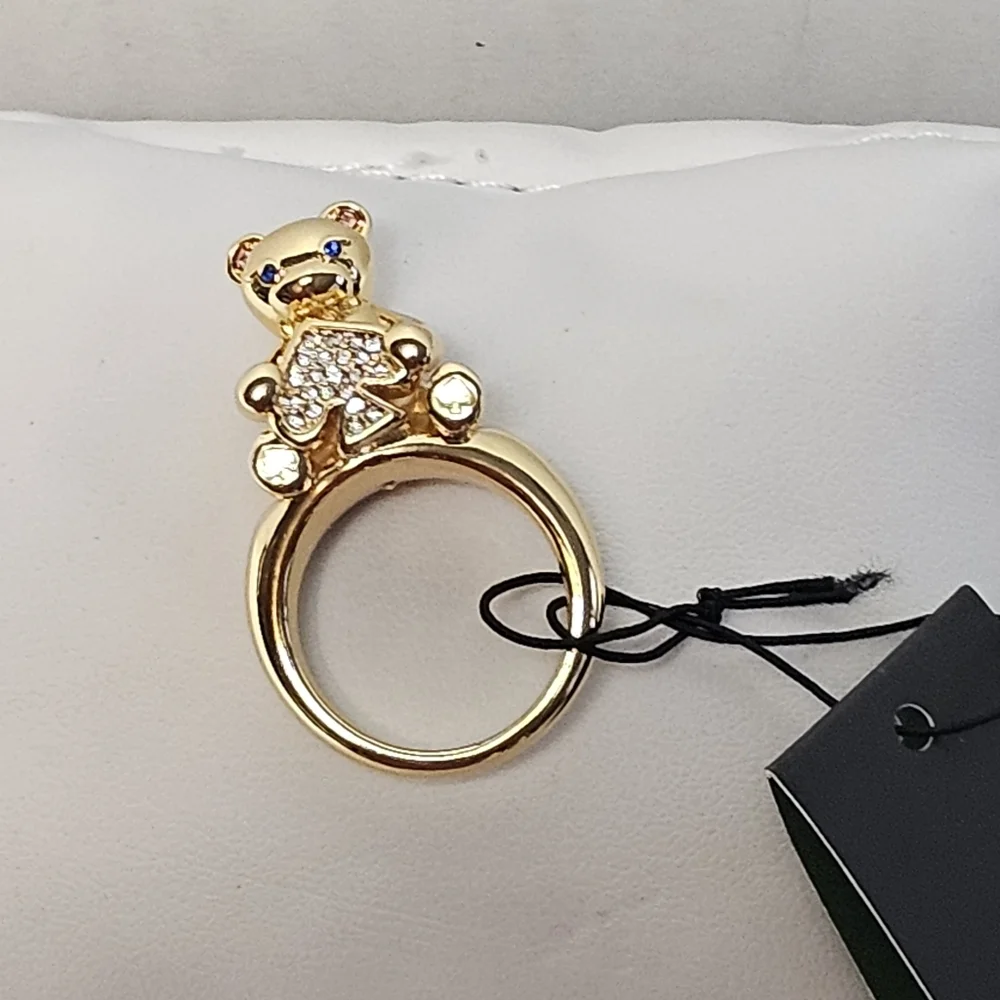 Kate Spade Oh What Fun Teddy Bear Ring Size 7 Gold Tone Statement Novelty